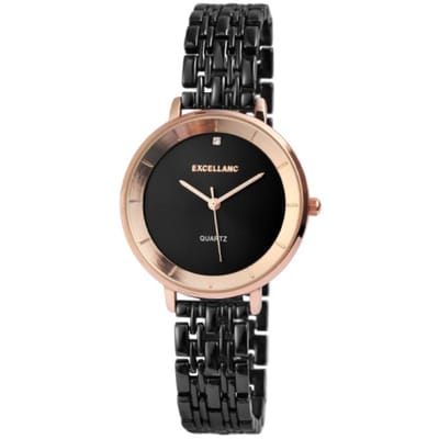 Excellanc-dameshorloge-rose-zwart-3 atm-diameter 36 mm-stalen band-model 1800147-004