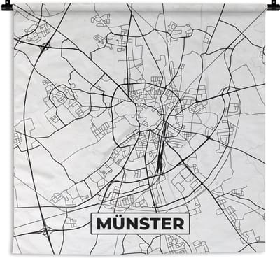 Wandkleed - Wanddoek - Münster - Kaart - Plattegrond - Stadskaart - 180x180 cm - Wandtapijt