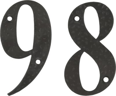 AMIG Huisnummer 98 - massief gesmeed staal - 10cm - incl. bijpassende schroeven - zwart