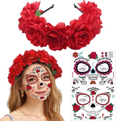 Creatieve Hoofdband voor Vrouwen met Bloemen en Gezichtsverf - Feestaccessoires en Maskerade Benodigdheden voor een Unieke Look