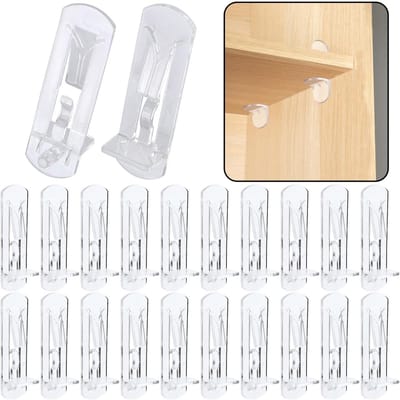 20 Stuks Plastische Vergrendelde Planksteunpennetjes – 6,9mm Plankpennetjes, Zelfvergrendelde Steunklemmen, Doorzichtige Plankpennetjes voor Keukenkasten, Meubels, Boekenplanken (6,9mm Pennetje x 3/4" Dikke Planken)