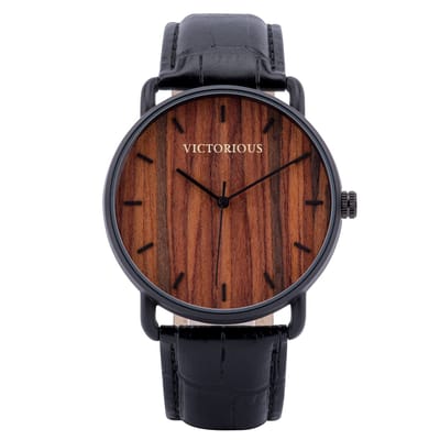 Victorious Zwart Leer met Rood Sandelhout Heren Horloge - Titan - Ø41mm