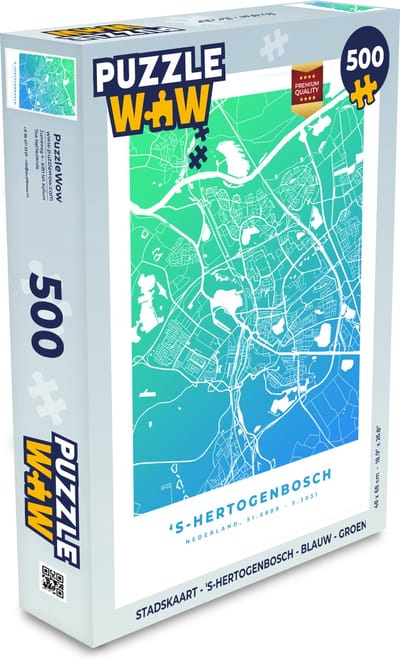 Puzzel Stadskaart - 's-Hertogenbosch - Blauw - Groen - Legpuzzel - Puzzel 500 stukjes - Plattegrond