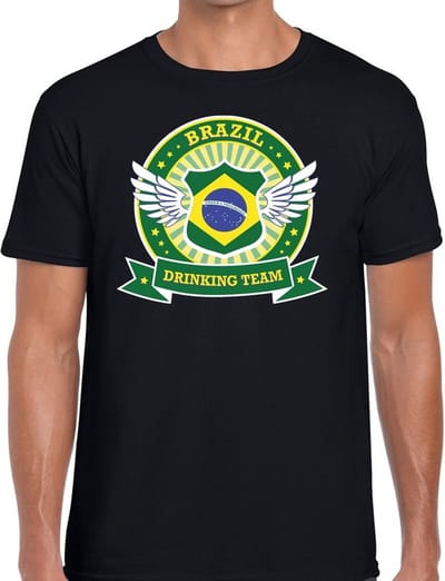 Zwart Brazil drinking team t-shirt zwart heren - Brazilië kleding S