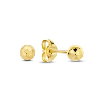 New Bling 9NBG-1074 – Gouden Oorbellen Dames – Oorknopjes Rond – Bewerkt Goud – 14K Goud – 3 mm – Cadeau voor Vrouwen