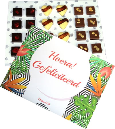 Gefeliciteerd Chocoladecadeau - Verjaardag, Geslaagd cadeau - Celebration gift - Fairtrade Chocola - Brievenbus pakket