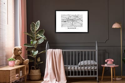 Fotolijst incl. Poster Zwart Wit- Stadskaart – Plattegrond – België – Zwart Wit – Namur – Kaart - 90x60 cm - Posterlijst