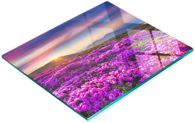 Decoratieve glazen serveerplank voor snacks met bloemen in de bergen, 60x52 cm