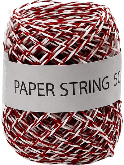 Papierkoord, dikte 1 mm, rood/wit, 50 m/ 1 rol