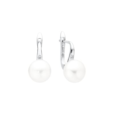 Gaura – Oorbellen met parel en zirkonia – 10–10,5 mm – Rhodium plated 925 sterling zilver met Engelse sluiting