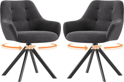 COLAMY Draaibare Eetkamerstoelen met Armleuningen - 360° Draaibaar - Luxe Fluweellook - Ergonomisch Ontwerp - Grijs
