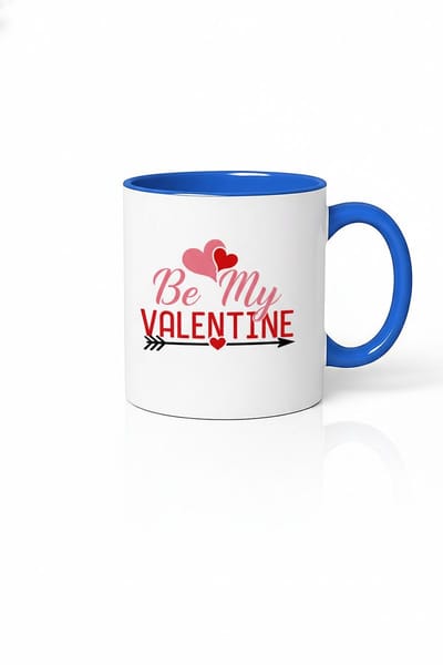 Valentijn Mok 'Be My Valentine' met Hartjes & Pijl | Wit/Blauw Keramische Liefdesbeker | Ideaal Valentijnscadeau