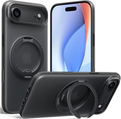 TORRAS O Fitness - Hoesje Geschikt voor Apple iPhone Air - Compatibel met MagSafe - 360° Draaibare Magnetische Standaard - Kickstand Back Cover - Militaire Bescherming - Zwart