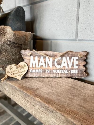 Cadeaupakket papa - vader /Bordje 12x30 cm mancave natural + houten hartje stoerste papa  / vaderdag geschenk / vaderdag cadeautjes / verjaardag / opa / papa