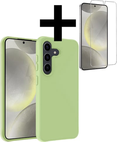 Hoesje - Met Screenprotector - Geschikt voor Samsung Galaxy S24 - Sterk & Shockproof - Back Cover - Siliconen Case - Telefoon Hoes - Telefoonhoesjes - Groen