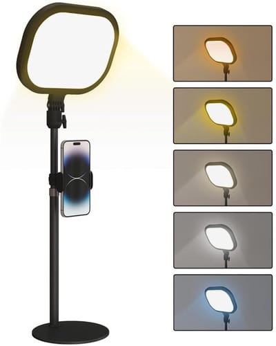 ECTEATOY® LED Bureaulamp Dimbaar Zwart - Tafellamp met 5 Kleuren - 10 Helderheidsniveaus - Oogbescherming, Timer, USB-Poort - Telefoonhouder - Verstelbare Leeslamp