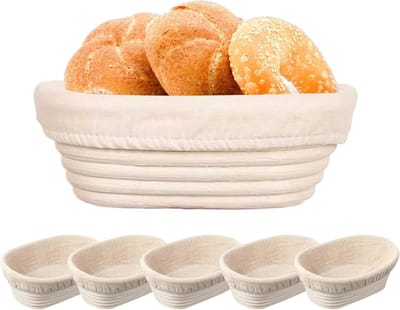 Brood Manden - Rijsmanden - Brood Bakken - Natuurlijk Rattan - 6 Stuks Ovaal - Natuurlijk