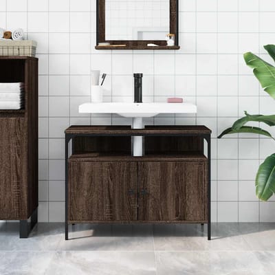 vidaXL - Wastafelkast - 80x30x60 - cm - bewerkt - hout - bruin - eikenkleurig