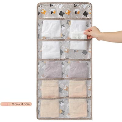 Sac de rangement mural à 10 compartiments pour chaussettes, sous-vêtements, dortoir, chaussettes, culottes, conteneur pour chambre d'étudiant, organisateur d'espace gris