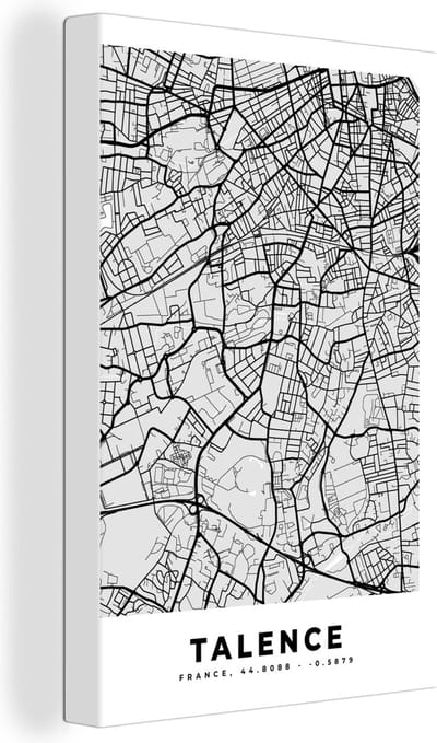 Canvas Schilderij Talence - Plattegrond - Frankrijk - Kaart - Stadskaart - 20x30 cm - Wanddecoratie