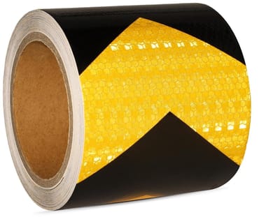 Geel en Zwart Reflecterend Plakband, 10 m x 10 cm, Waterdicht, Zelfklevend Waarschuwingsband voor Voertuigen, Auto's en Trailers, Veiligheidsmarkering