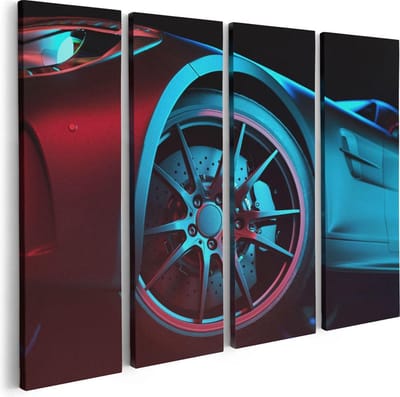 Artaza Canvas Schilderij Vierluik Moderne Sportwagen Auto  - 80x60 - Foto Op Canvas - Canvas Print