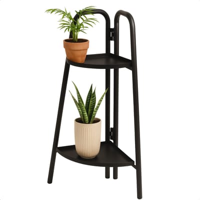 Lomera Metalen Plantenrek - Hoekmodel Plantenrek - Gepoedercoat Frame - Donker Grijs - Scharnier Ontwerp - Plantenstandaard - Bloemenrek - Mat Donker Grijs - Metalen Frame - Decoratief Rek - Compacte Afmetingen
