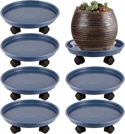 Plantstandaard met Wielen - Plantenroller Plantendolly - Verplaatsen van Potten - Zwaar Belastbaar - 6 Stuks 30 cm - Blauw