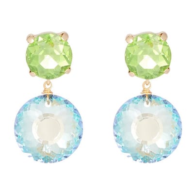 Yehwang Oorbellen Dubbele Diamanten goud blauw