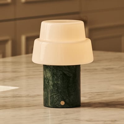 Tavellio Pissaro Draadloze Tafellamp – H15 – Verde Alpi Marmer en Glas – Tot 100 uur – Green