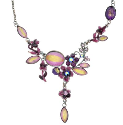 Behave - Ketting met bloemen en steentjes - Paars - 43 cm