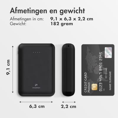 imoshion® Ultra Compacte Powerbank 10.000 mAh - 22.5W Snellader - USB C / USB A - LED Display - Mini Powerbanks - Universeel