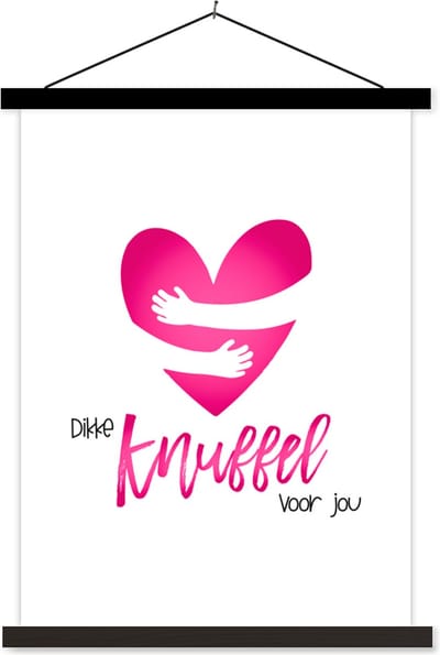 Posterhanger incl. Poster 60x80 cm - Schoolplaat - Beterschap - Spreuken - Roze - Knuffel - Textielposter - Zwarte latten