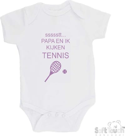 100% katoenen Romper "ssssstt... Papa en ik kijken tennis" Meisjes Katoen Wit/lila Maat 62/68
