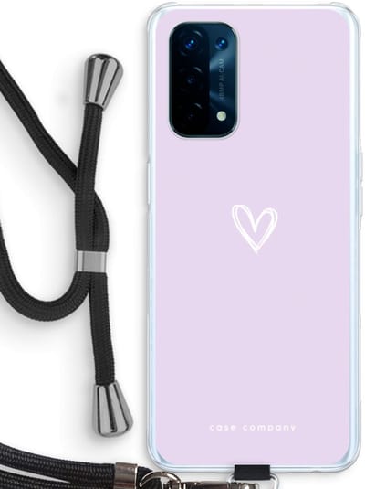 Case Company® - Hoesje met koord geschikt voor Oppo A74 5G hoesje met Koord - Klein hartje paars - Telefoonhoesje met Zwart Koord - Bescherming aan alle Kanten en Over de Schermrand