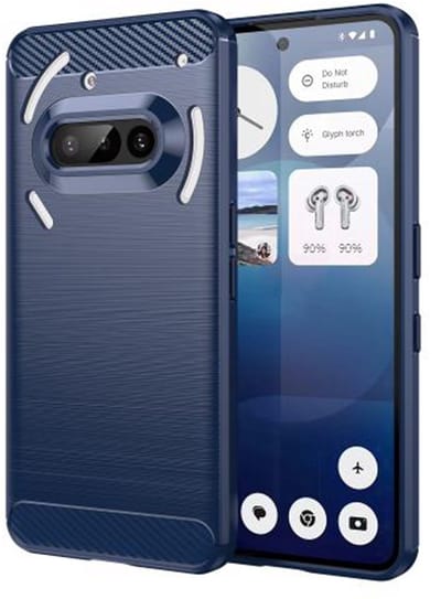 MobyDefend Hoesje - Geschikt voor Nothing Phone (3a) - TPU Backcover - Geborstelde Metaal & Carbon-Look - Blauw