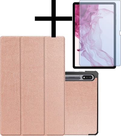 Hoes - Geschikt voor Samsung Galaxy Tab S10 Plus - Met Screenprotector - Trifold Bookcase - Hard Cover Case - Met Uitsparing Geschikt voor S Pen - Hardcover Book - Tablet Hoesje - Rosé goud