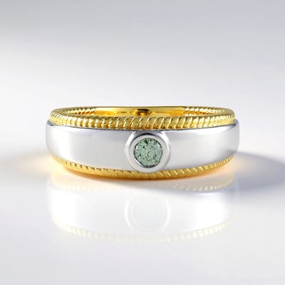 Cavill - Zilveren Ring 925 Sterling Zilver - 0,099 ct Hemelblauwe Ronde I2 Diamant - Brede Elegante Vlechtwerk Design