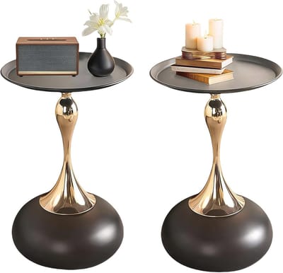 Ronde vintage salontafel in zwart en goud – multifunctionele bijzettafel voor woonkamer en slaapkamer