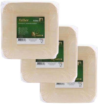 Humbert Taartbordjes - gebaksbordjes - van geperst hout karton - 30x - beige - vierkant - Dia 14 cm - party bordjes - wegwerp servies