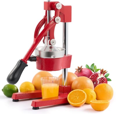 Citruspers, sinaasappelpers met hendel, professionele citroenpers, geschikt voor het persen van sinaasappels, limoenen en citroenen, vaatwasmachinebestendig (Rood)