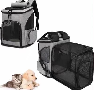 Hondenrugzak - Honden Tas - Reismand Kat - Uit Te Breiden Voor Extra Bewegingsruimte - 26 x 33 x 40 CM - Tot 10Kg - Perfect Voor Onderweg - Grijs