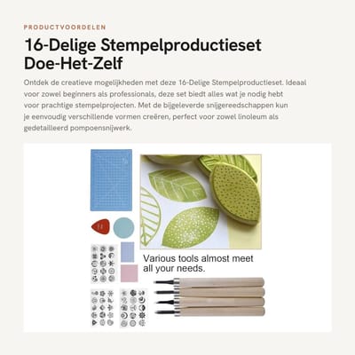 Dailygoods- Stempelset 16-Delig - Handsculptuurstempel - Snijgereedschap - Doe-Het-Zelf Gereedschap - Stempelsnijblokset - Geschikt voor Beginners/Professionals - Stempelgereedschap