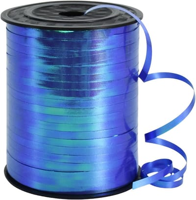 500 yard blauw krullint 5 mm voor ballonnen, 457 m geplooide ballonlint ballon string party glanzende holografische linten voor geschenkverpakking, knutselen, kerstverjaardag bruiloft feestdecoraties