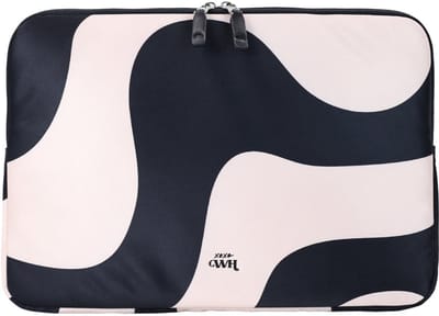 xoxo Wildhearts laptophoes geschikt voor 13 / 13.3 / 13.6 / 14 / 14.2 inch laptop sleeve - Ride With Me - laptoptas dames - krasbestendig - spatwaterdicht - inclusief extra opbergvak voor accessoires - golvenprint - beige met zwart