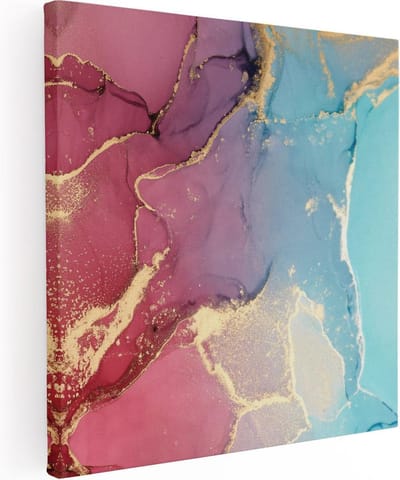 Artaza Canvas Schilderij Abstracte Kunst - 30x30 cm - Klein - Muurdecoratie Goud - Wanddecoratie Woonkamer - Kamer Accessoires Marmer Look