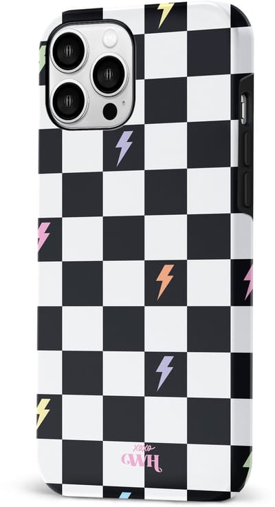 xoxo Wildhearts Thunderstruck - Double Layer - Hard Case geschikt voor iPhone 11 Pro hoesje - Bliksem hoesje - Dames hoesje geschikt voor iPhone 11 Pro hoesje - Case geschikt voor iPhone 11 Pro hoesje - beschermhoes - geblokt - zwart / wit