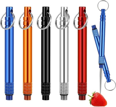 Herbruikbare metalen tandenstokers, set van 5, titanium, draagbaar voor reizen, ideaal voor picknicks en kampeeruitjes, 5 kleuren beschikbaar