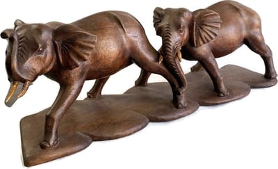 Houten duo olifant / Indonesische olifanten / Houtgesneden kunst