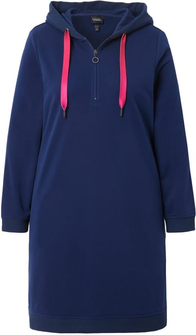 Ulla Popken - Dames - Hoodiejurk wafelstructuur capuchon lange mouwen - Inktblauw - Maat 46+